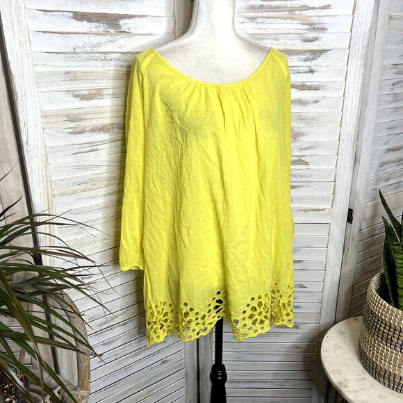 SEAFOLLY AUSTRALIA Women's Cotton Embroidered Tunic Coverup Top Yellow Medium - Picture 3 of 12